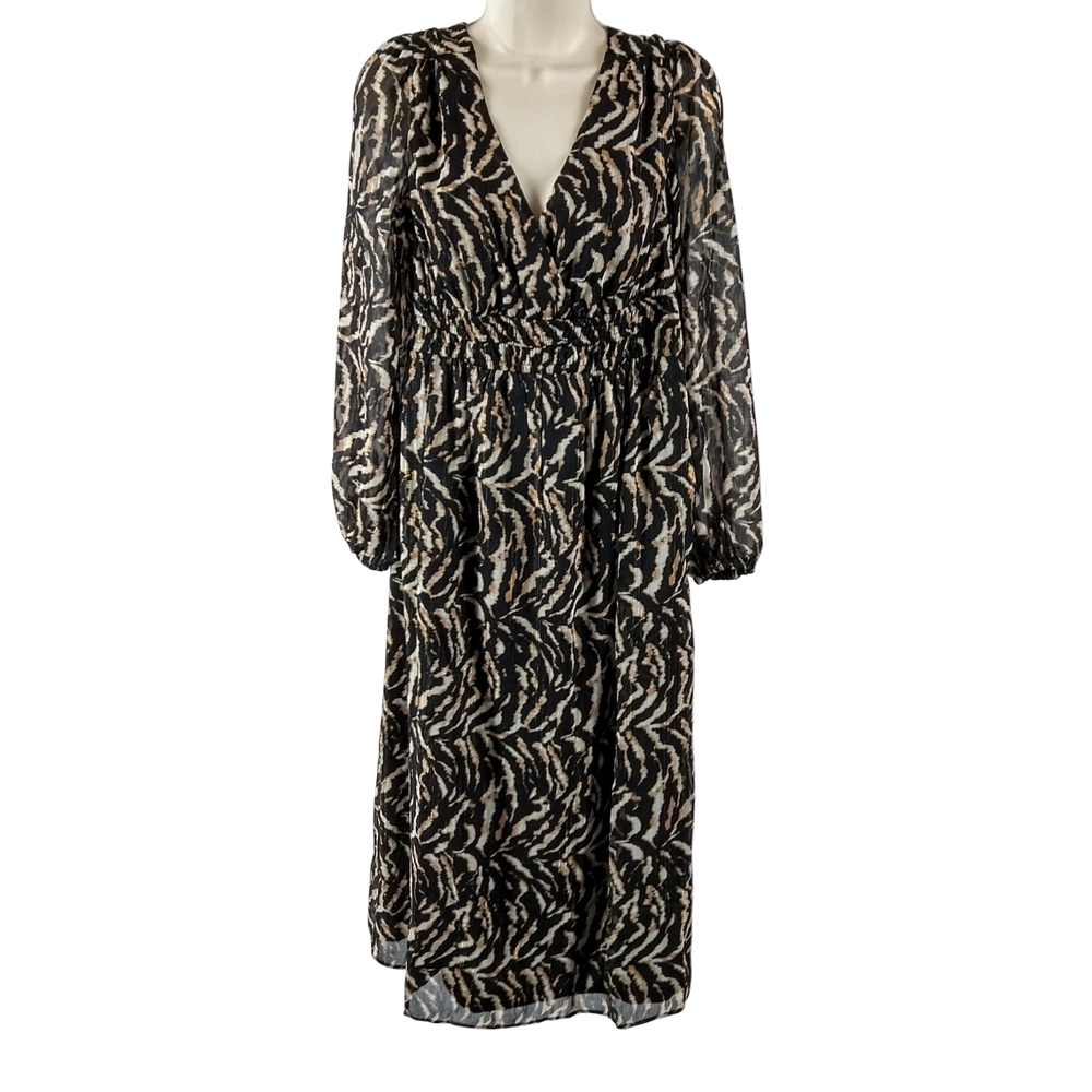 Sophia Vergara Elegant Long Sleeve Black, Metallic Gold and Cream Dress